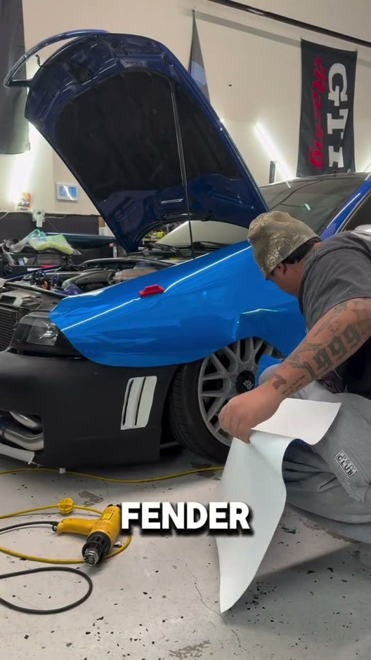 Blue Vinyl Wrap on an Audi S4 Fender - Aura Vinyl
