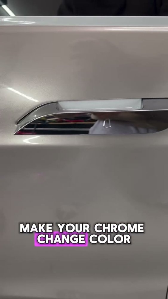 Pink wrap on a Tesla Model S door handle - Aura Vinyl