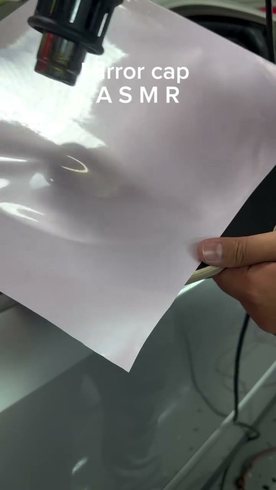 Silver car mirror cap vinyl wrap installation - Aura Vinyl