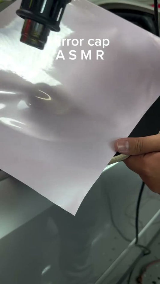 Silver car mirror cap vinyl wrap installation - Aura Vinyl