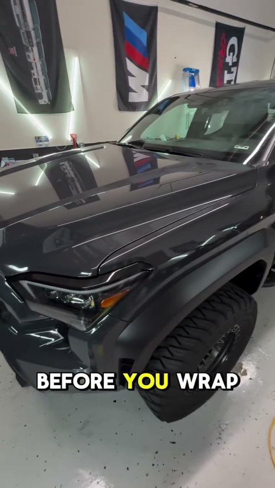 Toyota Tacoma hood clay bar and wrap prep - Aura Vinyl