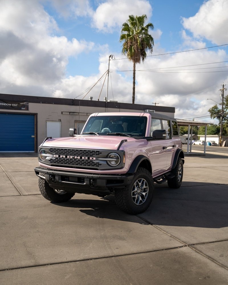 Iridescent blush pink vehicle wrap finish