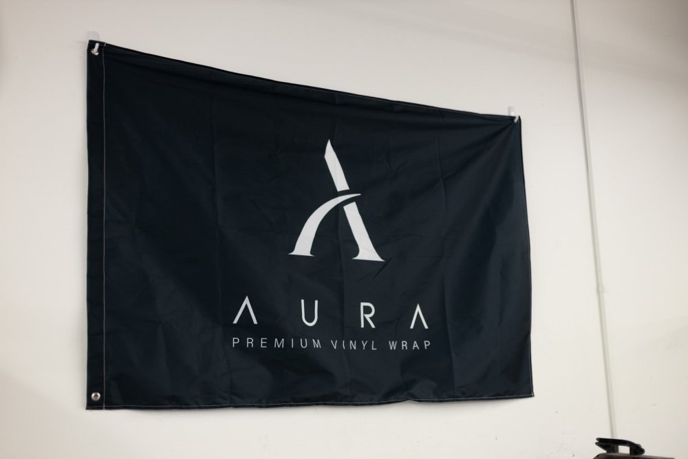 Black and White Shop Flag - Aura Vinyl
