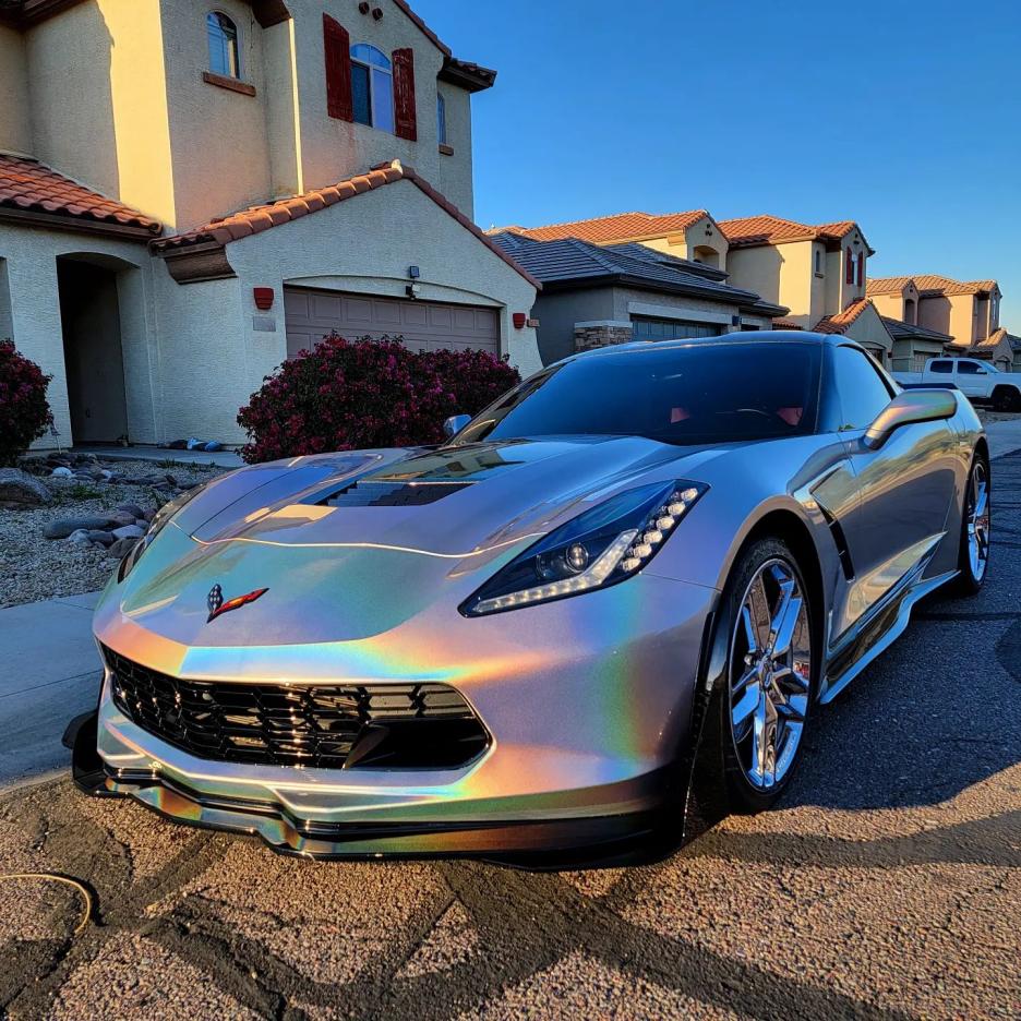 Iridescent silver vehicle wrap finish