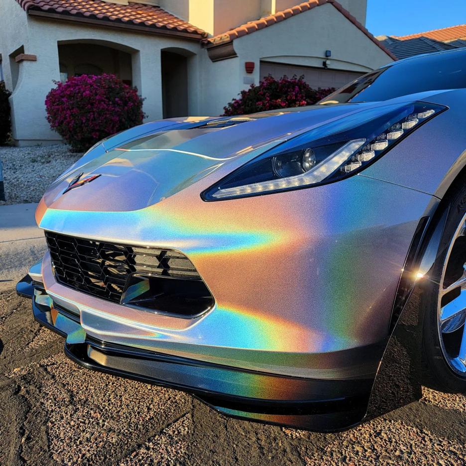 High-shine iridescent silver wrap