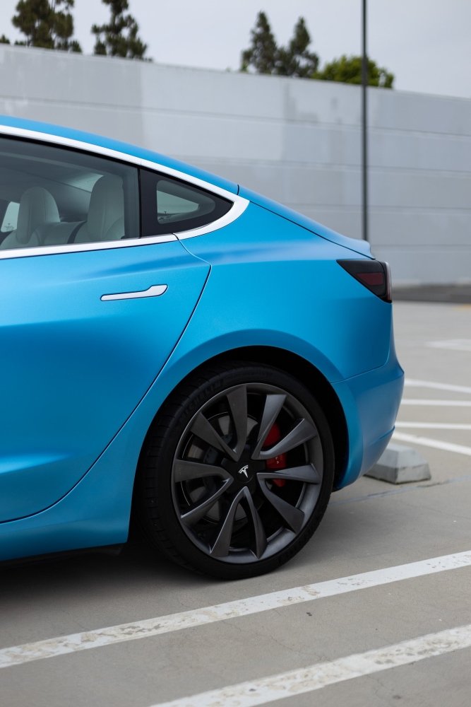 Ocean Blue satin wrap on car