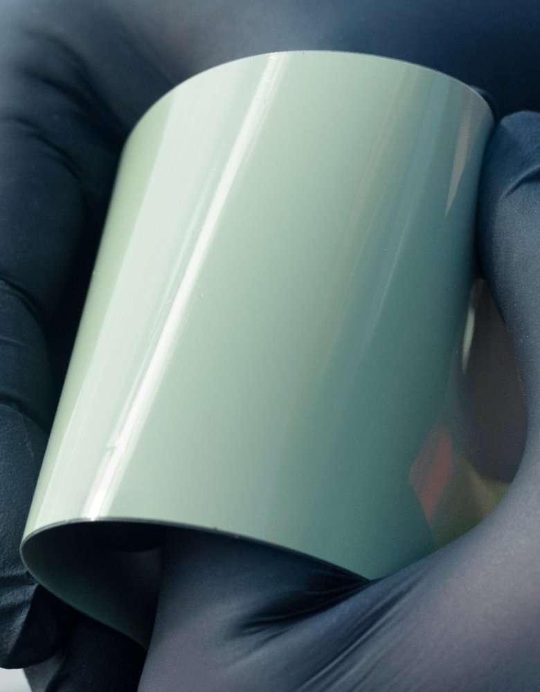 High-shine khaki green wrap sample
